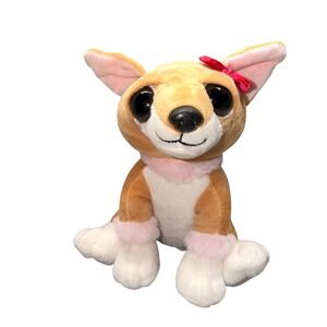The Petting Zoo Chihuahua Plush Tan White Big Eyes Pink Fur Collar‎ 8" TPZ-S008